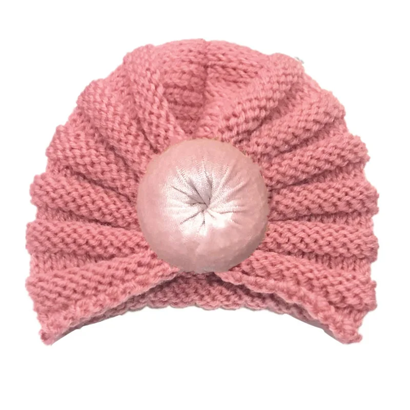 Deep pink baby hat Модная детская зимняя шапка, вязаная детская шапка для девочек, Шапка-бини, детские шапки-тюрбан, 12 цветов, шляпа для фотографирования новорожденных - Цвет: Deep pink baby hat