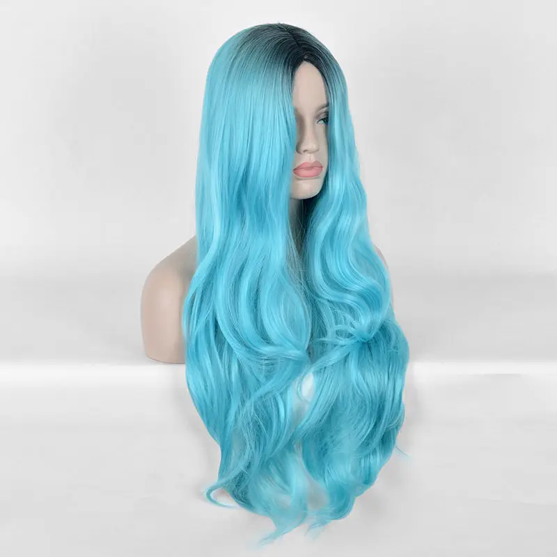 Hot Sell !!! Kylie Jenner Black Green Wig Long Natural Straight Duck Egg Blue Hair Wigs |