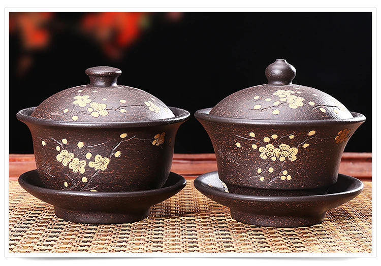 130/145 мл Исин фиолетовая глина Gaiwan Слива цветочный узор натуральный Zisha чай супница с крышкой блюдце набор посуда для напитков украшения ремесла
