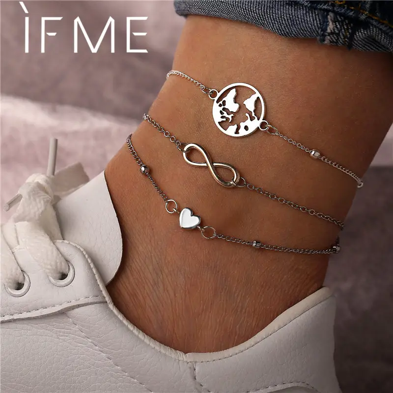 Женский винтажный многослойный ножной браслет IF ME Серебряный кулон в стиле бохо