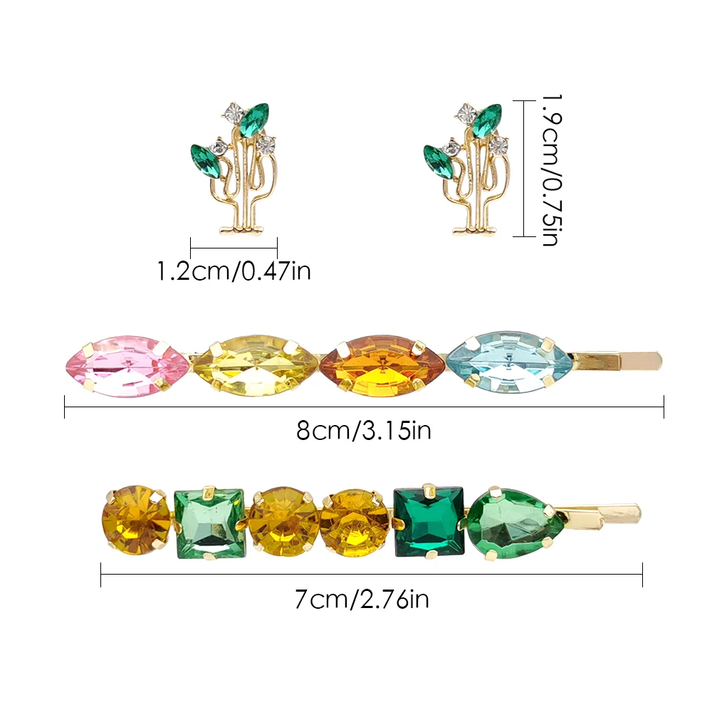 colorful rhinestones hair cilp stud earrings set mermaid starfish cactus bling high quality hairpins fashion headdress | Украшения и