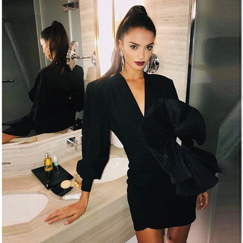 HIGH STREET Новые стильные 2019 дизайнерское платье Женская фонари рукавом аппликации |