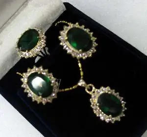 

Green Crystal Earrings & Ring & Necklace Pendant Set