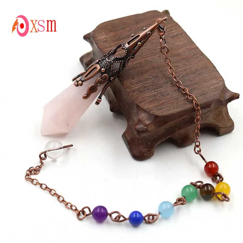 Rose Quartz XSM 12 граненая подвеска Маятник 7 Рэйки, лечение чакры натуральная Пирамида кристаллы аметиста камень гипноз гадания ювелирные изделия - Окраска металла: Rose Quartz