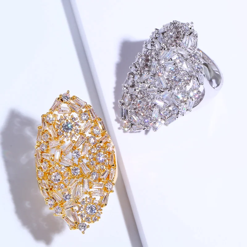 Женское кольцо OCESRIO серебряное золотого цвета с фианитом для свадьбы ювелирных