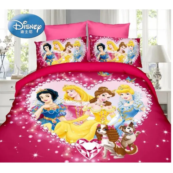 fuchsia pink princes Disney Золушка Белла Принцесса Рапунцель набор постельного белья для девочек пододеяльник простыня наволочки Твин один размер Прямая - Цвет: fuchsia pink princes