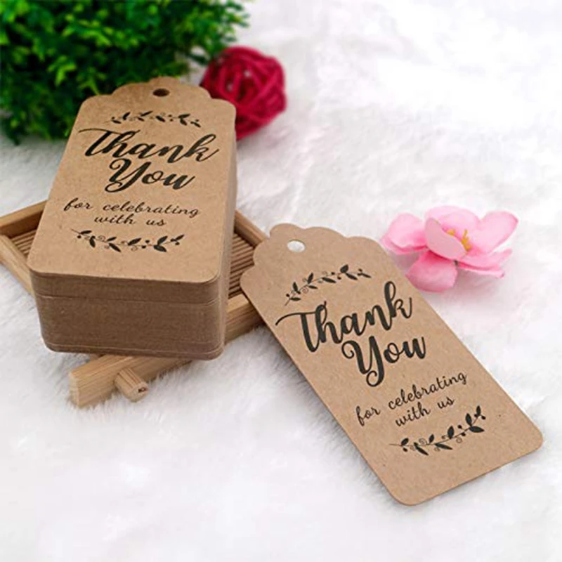 100pcs white/brown Thank you paper tags for Celebrating with Us wedding party gift tag include 200 cm jute cord | Дом и сад