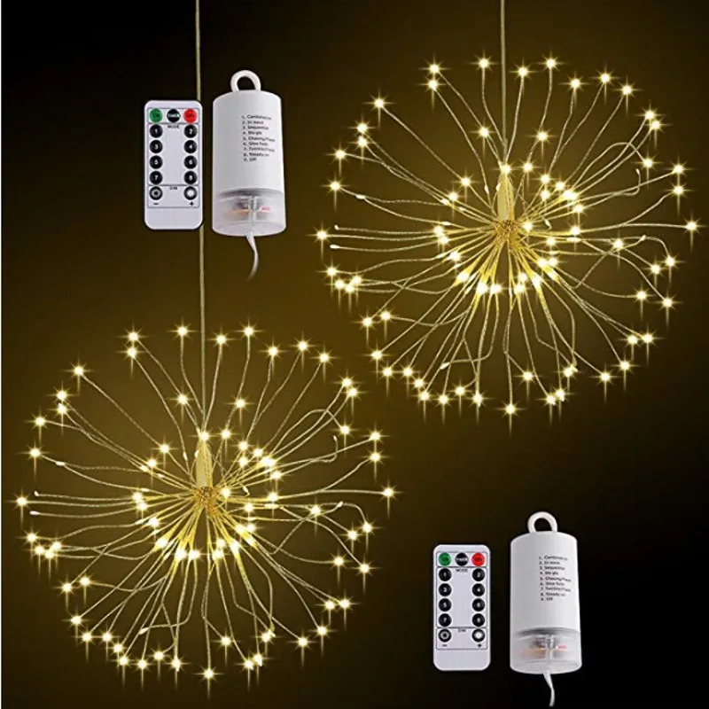 DIY светодиодный Starburst сказочные гирлянды свет с пультом дистанционного управления 8 режим батарея фейерверков Декоративная гирлянда Рождественский Свадебный венок