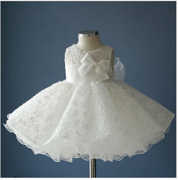 

Noble white bow baptism christening gown,New born baby girls/infant princess Tutu birthday dresses,batizado,bapteme