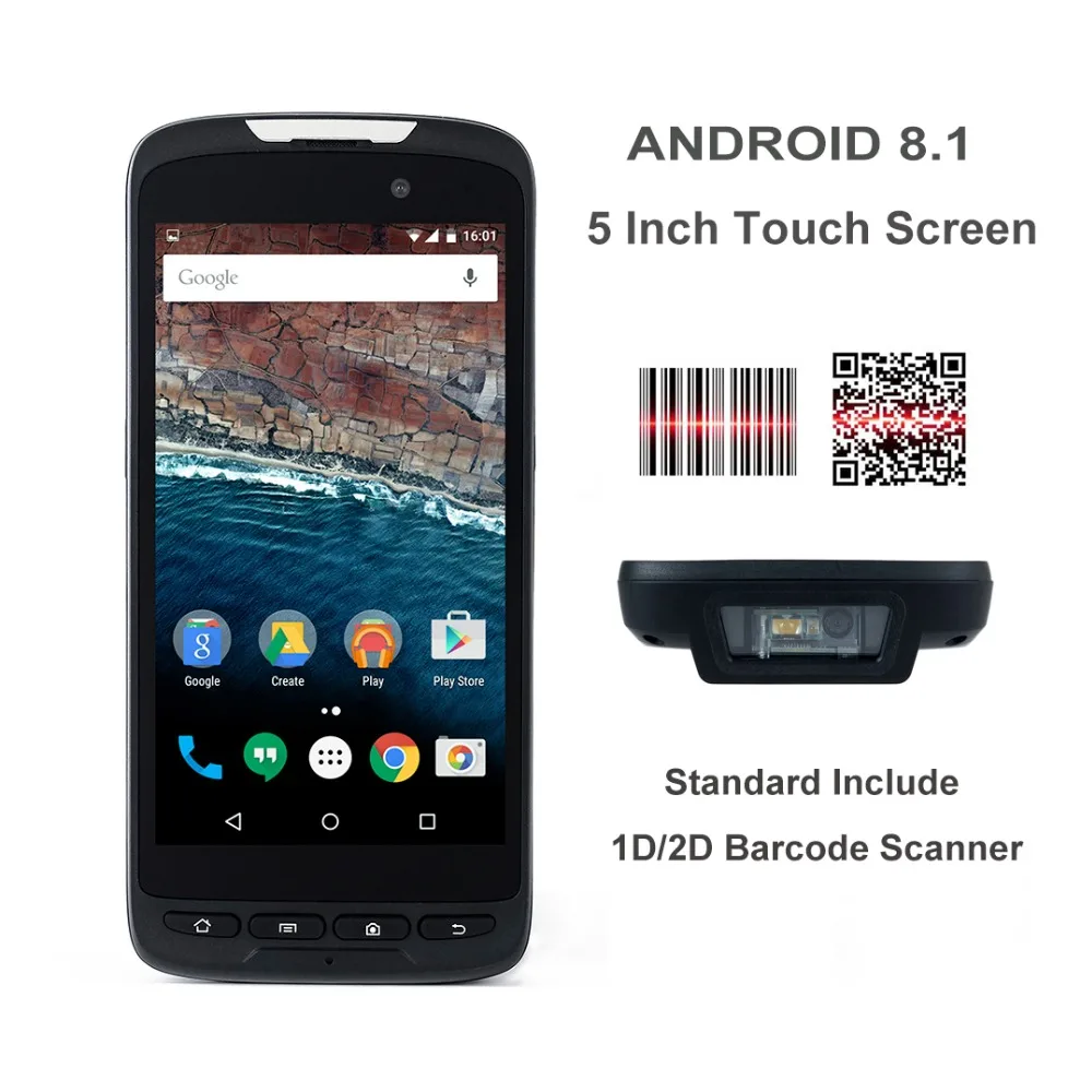 Ручной сканер штрих кодов 1D 2D 5 &quotмобильный беспроводной 4G WIFI Android 8 1 с