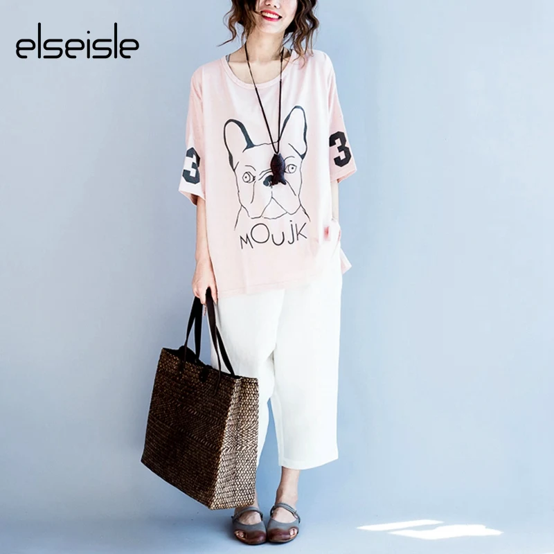 Elseisle Dog Футболка женская белая футболка большого размера с принтом собаки Harajuku