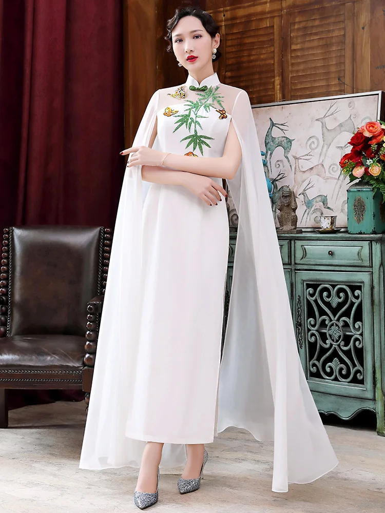 

Chinese Style Handmade Button Qipao Traditional Mandarin Collar Nevolty Cheongsam Female Evening Party Dress Gown Long Vestidos