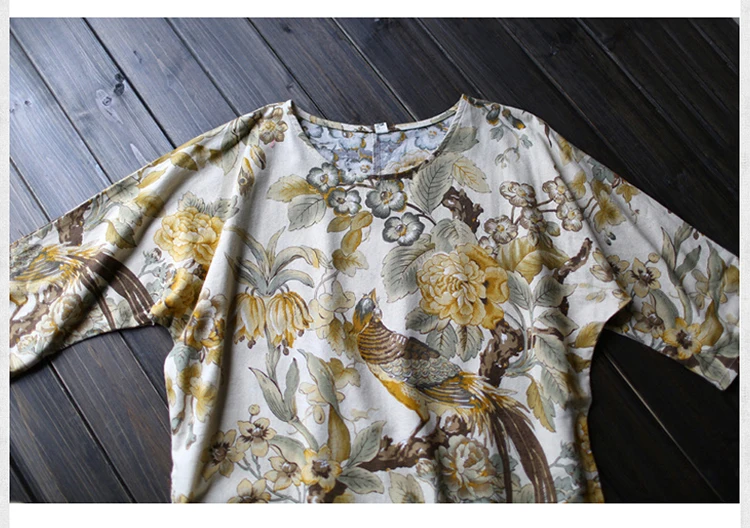 Женское винтажное платье из хлопка и льна длинное большого размера с принтом