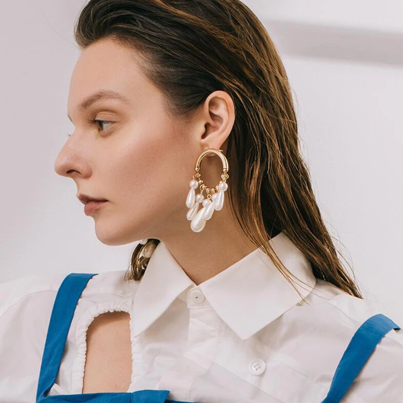 Корейские элегантные серьги с несколькими жемчужинами трендовая круглая