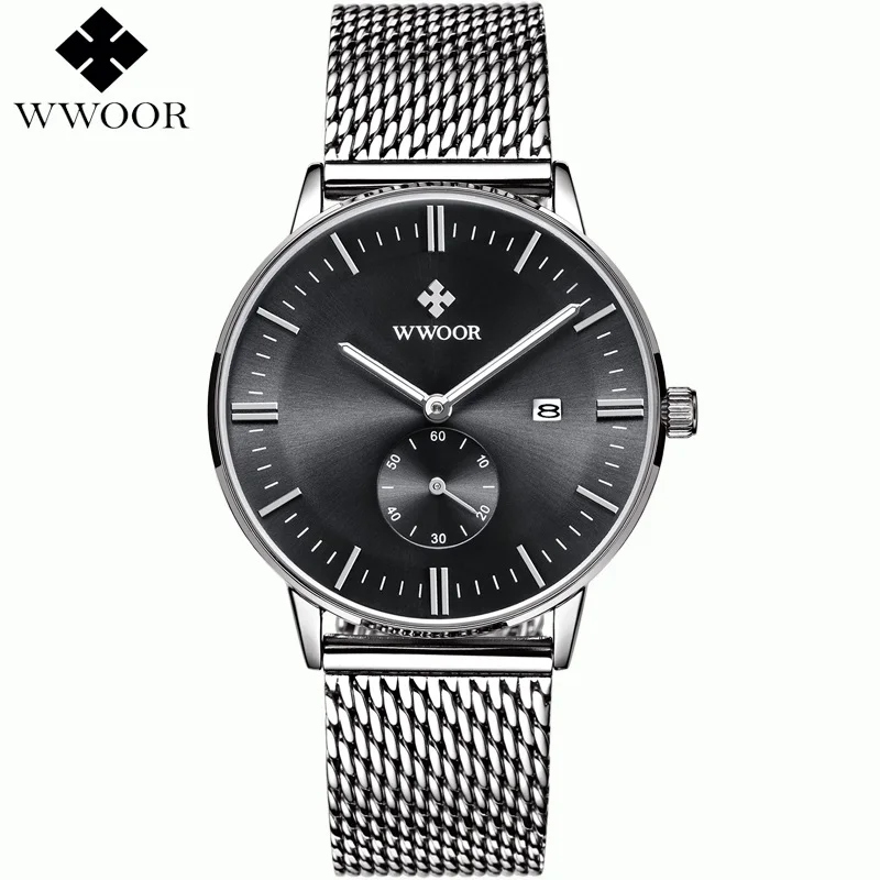 Часы наручные WWOOR Мужские кварцевые брендовые Роскошные модные повседневные