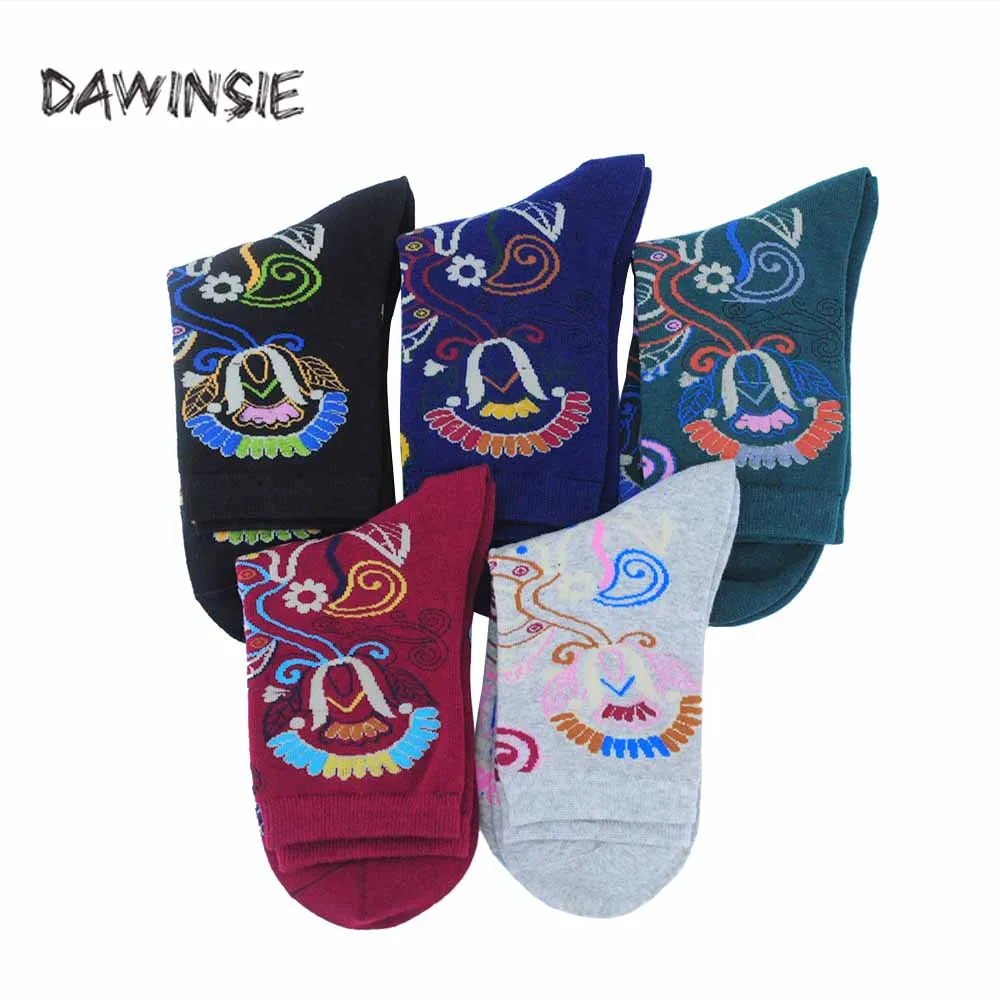 

2018 Autumn And Winter New Ladies Midtube Socks Pure Cotton Holiday Happy Colorful Flowers Pattern Totem Women Absorb Sweat