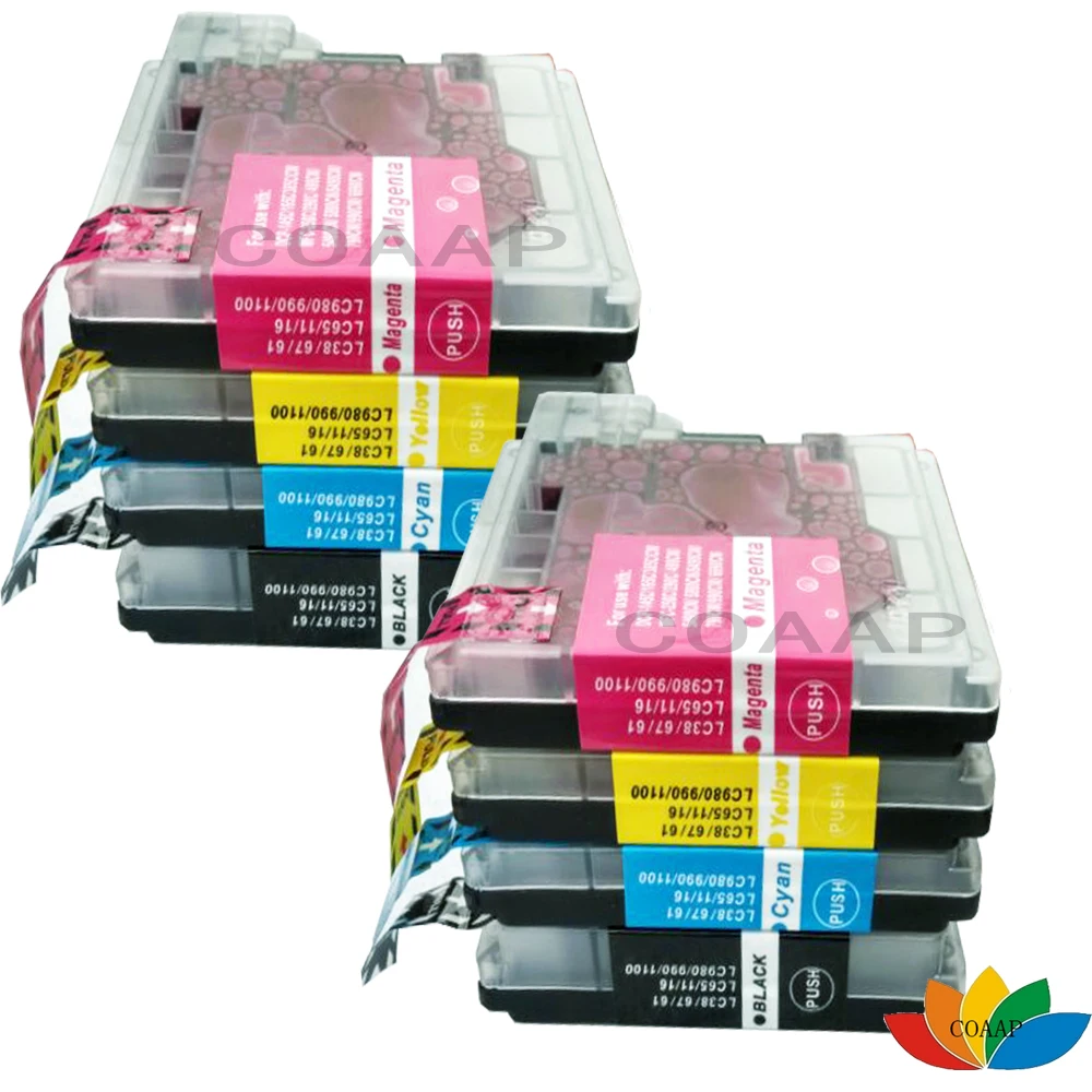2 комплекта совместимый чернильный картридж LC980 LC990 для BROTHER MFC 5890CN 6490CW 6870CDW 495CW J615