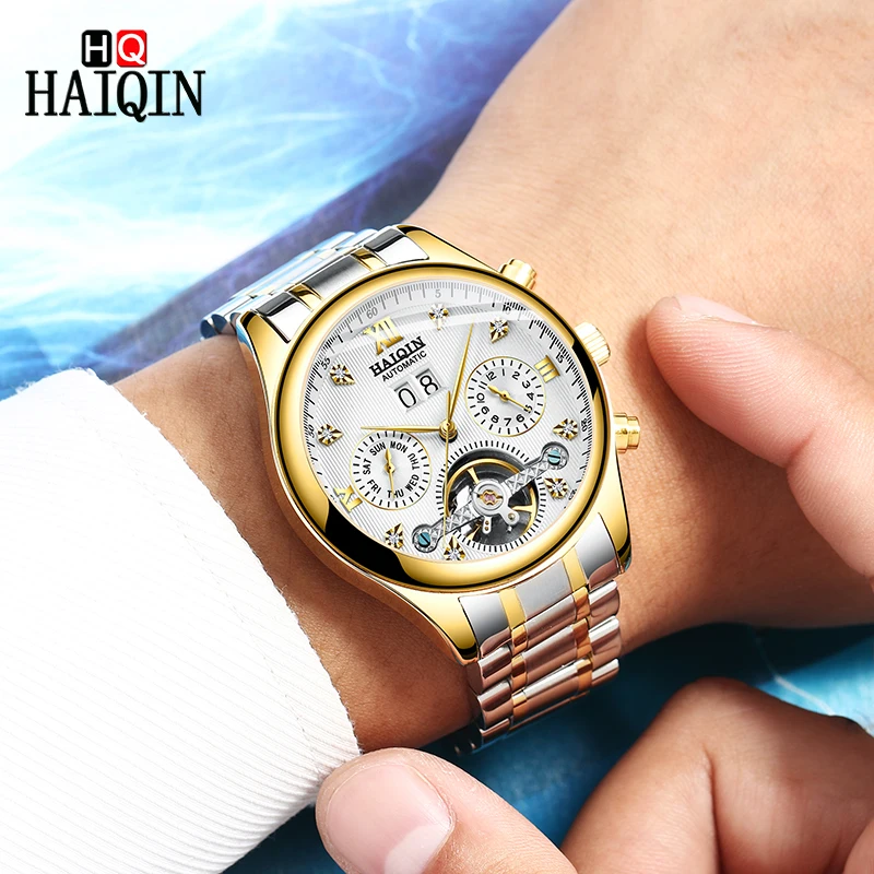 Часы наручные HAIQIN мужские из нержавеющей стали люксовые модные брендовые
