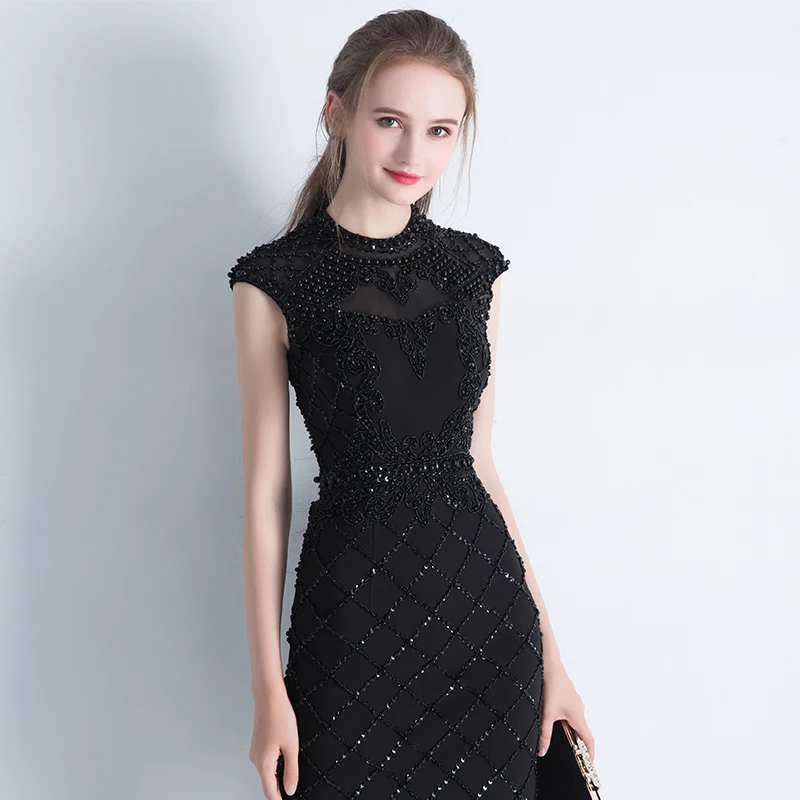SSYFashion, новинка, роскошное Черное короткое платье, кружевное, с бисером, Сельма, сексуальное, с открытой спиной, для банкета, Формальное, вечернее платье, Robe De Soiree