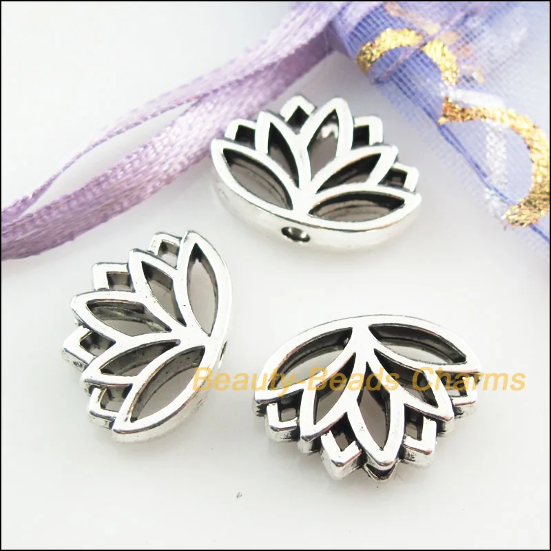 Новый 16 шт. Тибетский серебристый цвет с цветочным принтом в виде лотоса Spacer