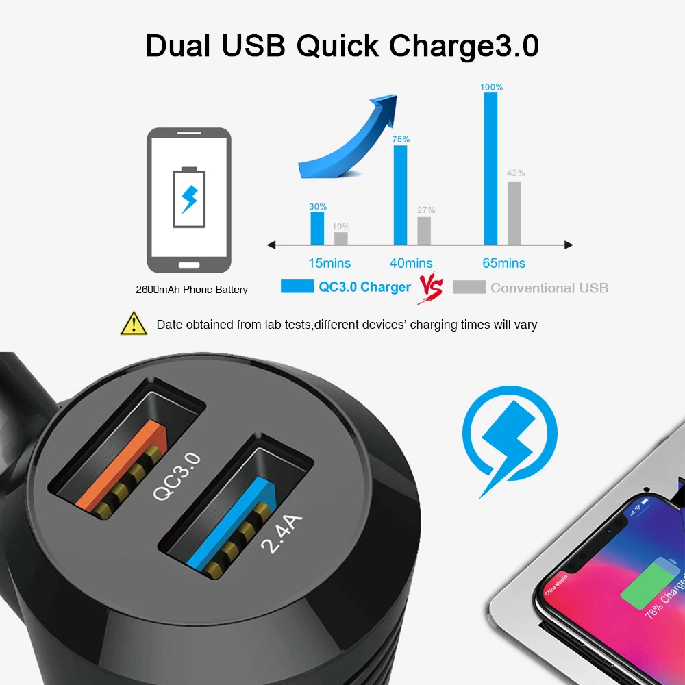 Автомобильный fm передатчик BT70 с Bluetooth беспроводной адаптер QC3.0 двумя USB портами и