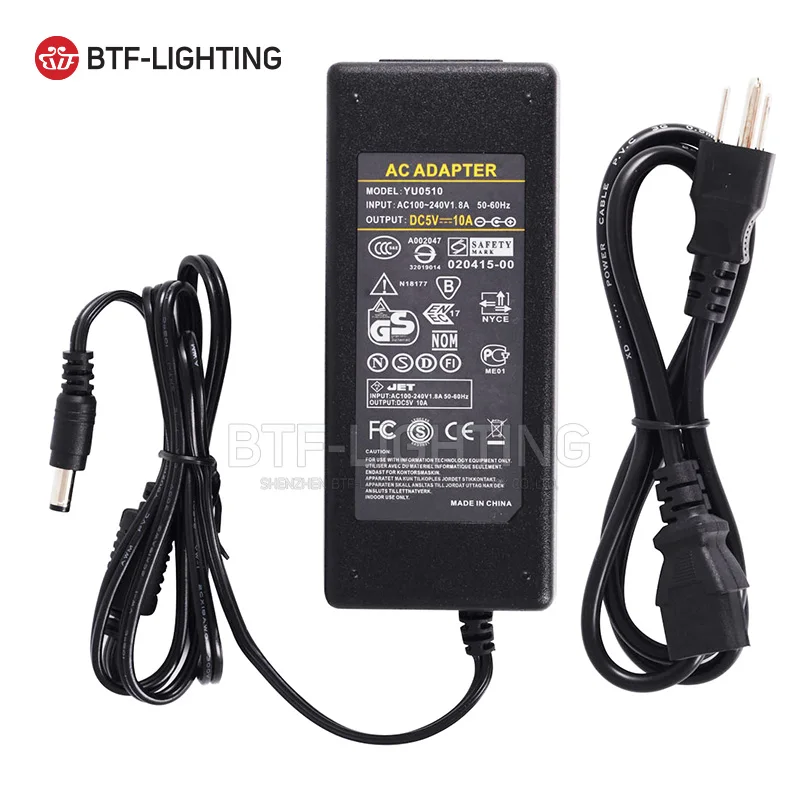 5 В 10A светодиодный Питание для WS2812B WS2811 LPD8806 WS2801 Светодиодные ленты свет DC5V