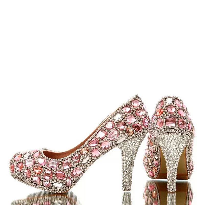 Великолепные туфли стразы на высоких каблуках красивая розовая Женская вечерняя