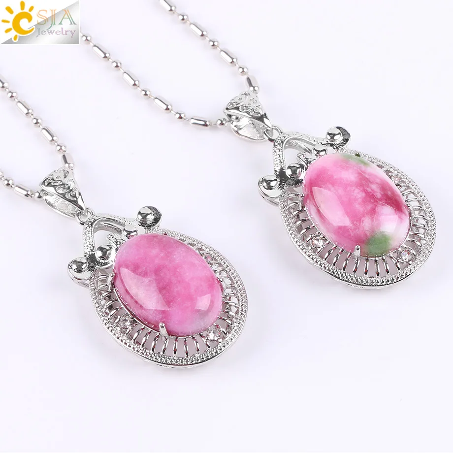 CSJA натуральный Овальный драгоценный камень подвеска маятник длинное ожерелье со