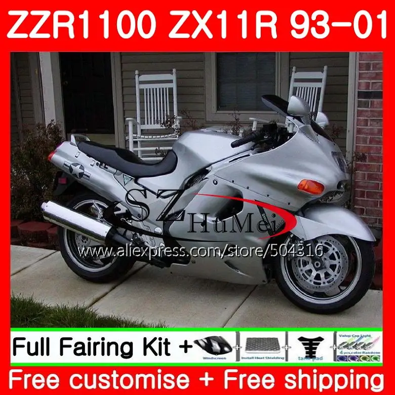 Корпус для KAWASAKI NINJA ZZR1100 ZX 11R ZX-11R ZX11 серебристо-черный 11SH3 ZX11R 93 94 95 96 97 98 99 00 01 1993 2001