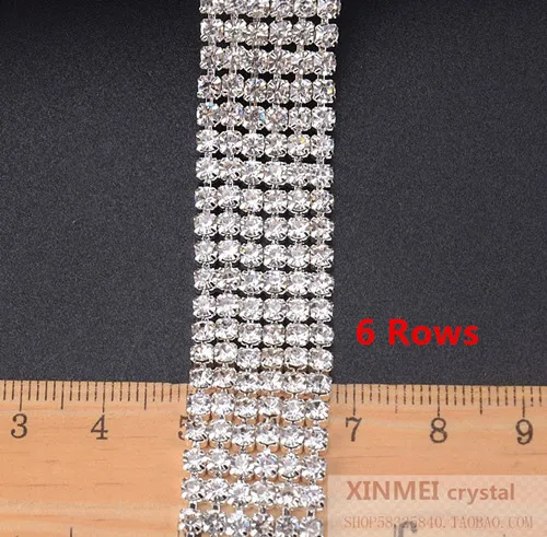 3mm 6 rows silver 1 ярд/лот стеклянные кристаллы, стразы для отделки 2-6 строк, очень близкие Стразы, стразы для торта, окантовка, аппликация из серебристого золота SS12/SS16 - Цвет: 3mm 6 rows silver