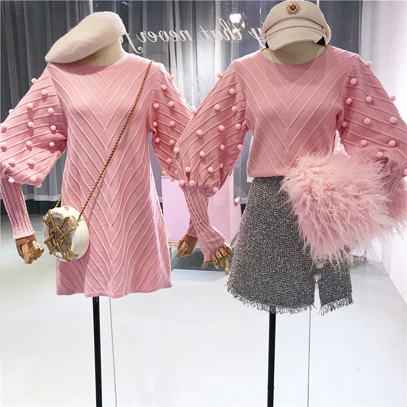 ALPHALMODA 2018 зима новое стереоскопическое шерстяное платье с рукавами фонариками