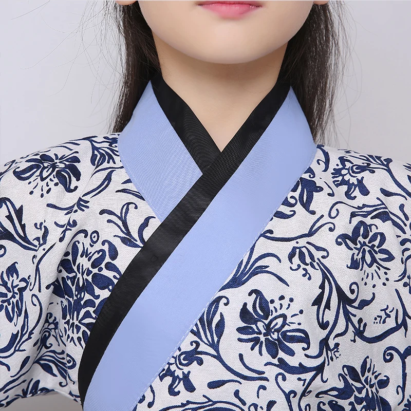 День детей ханьфу Хань Китайская одежда костюм в династии шеньи синий и белый