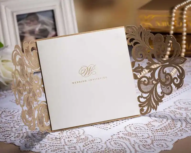 Персонализированные элегантные кружева полые приглашение на свадьбу карты