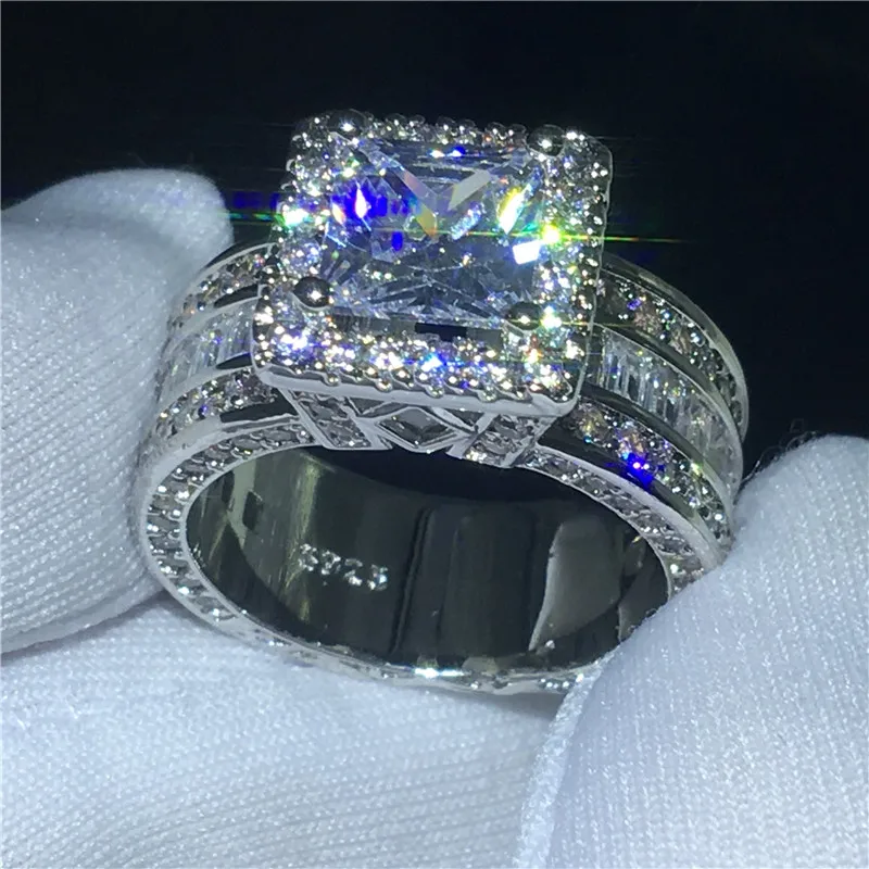 Роскошные суд кольцо 3ct AAAAA с кубическим цирконием серебристого цвета