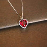 heart ruby vintage pendants s925 sterling silver necklace fine jewelry bridal wedding engagement bijouterie no chain