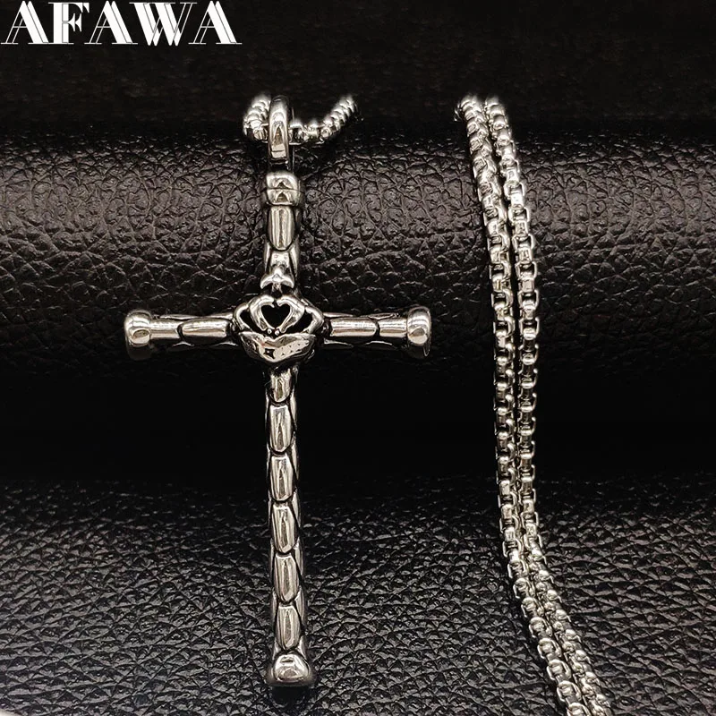 2021 Fashion Cross Stainless Steel Mens Necklace Silver Color Long Necklaces Pendants Jewelry colgante hombre N19108 | Украшения и