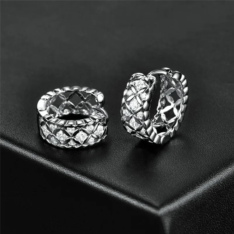 Женские серьги-кольца BUDONG серебряные/золотистые с кристаллом кубического