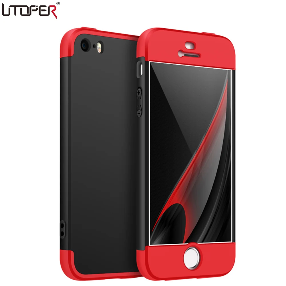 UTOPER Original 360 Full Protector Case For iPhone SE Fashion Ultra Thin Hard Hybrid Plastic Cover 5 5s 5G Shell | Мобильные