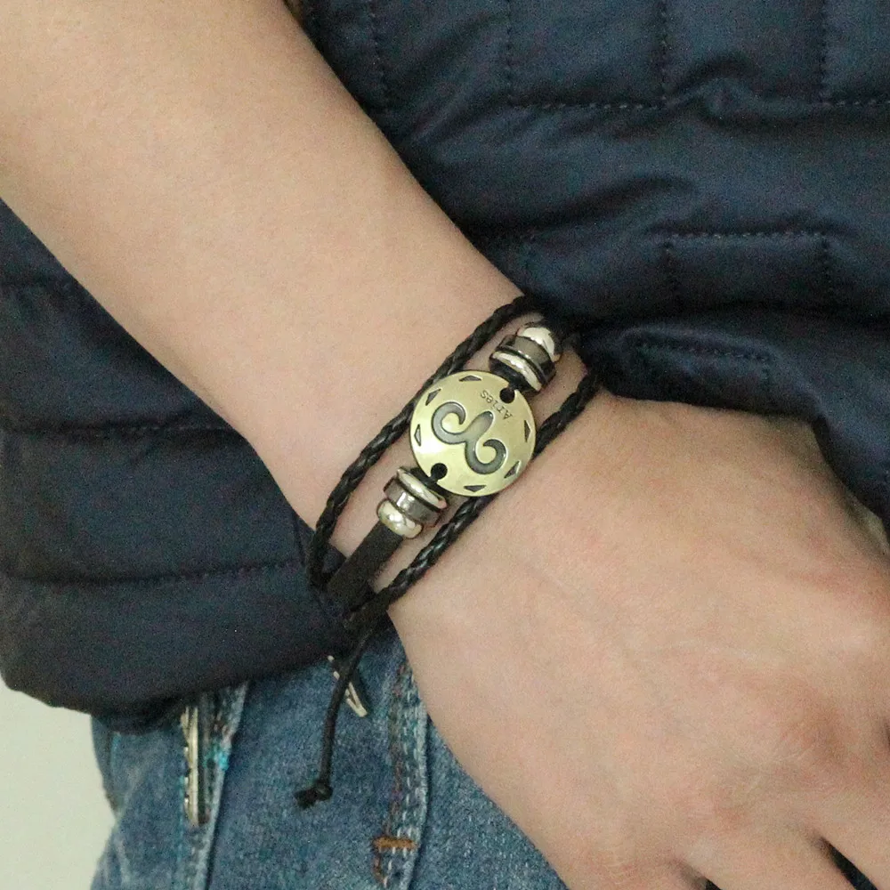 Кожаный браслет с 12 созвездиями регулируемые браслеты из натуральной кожи