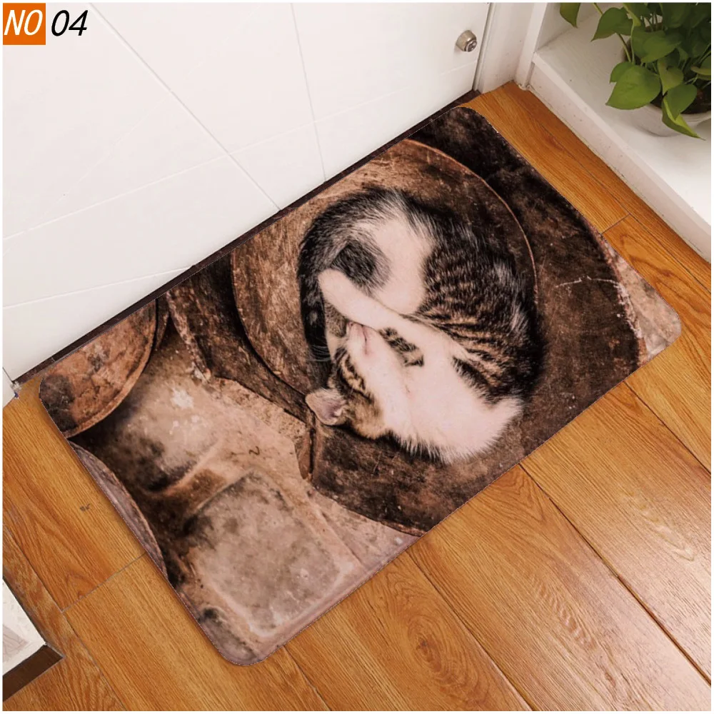 Enipate 3D Kawaii Cat Dog Print Floor Mats Hallway Kitchen Bathroom Mat Cartoon Carpet Anti-Slip Soft Flannel Doormat 40x60cm | Дом и сад