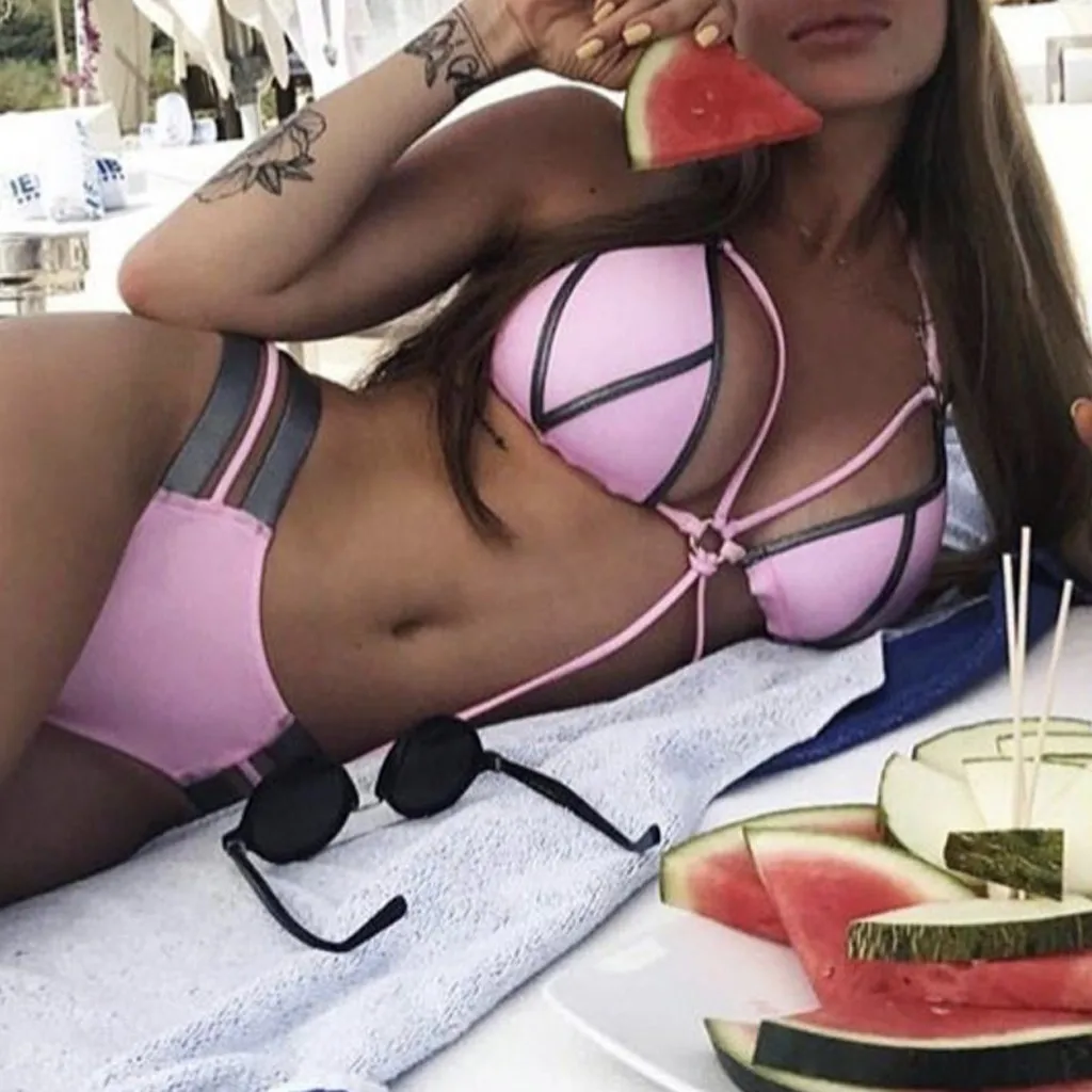 Feshion женский сексуальный комплект бикини Горячая печать розовый спортивный