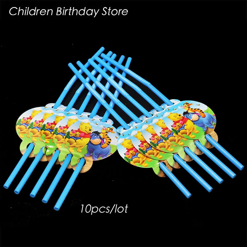 

10pcs/lot Winnie the Pooh disposable straws Winnie the Pooh birthday party decorations Winnie straws baby shower party supplies