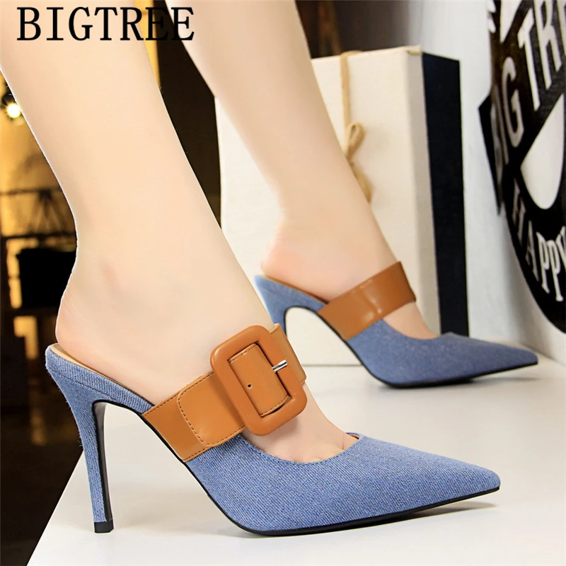 С Острым носком Обувь на высоком каблуке Bigtree обувь туфли без пяток высоких