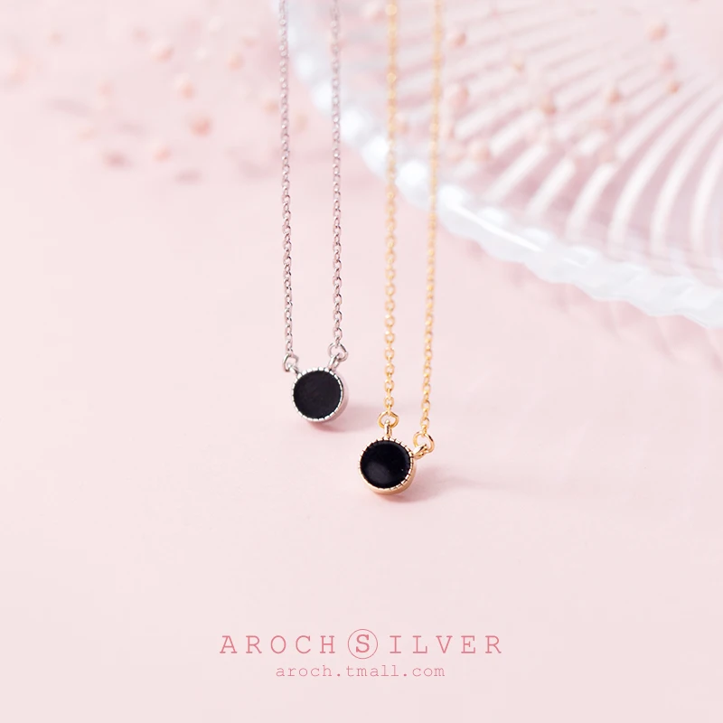 AROCH S925 Серебряное ожерелье женское в японском стиле простое черное круглое Милая