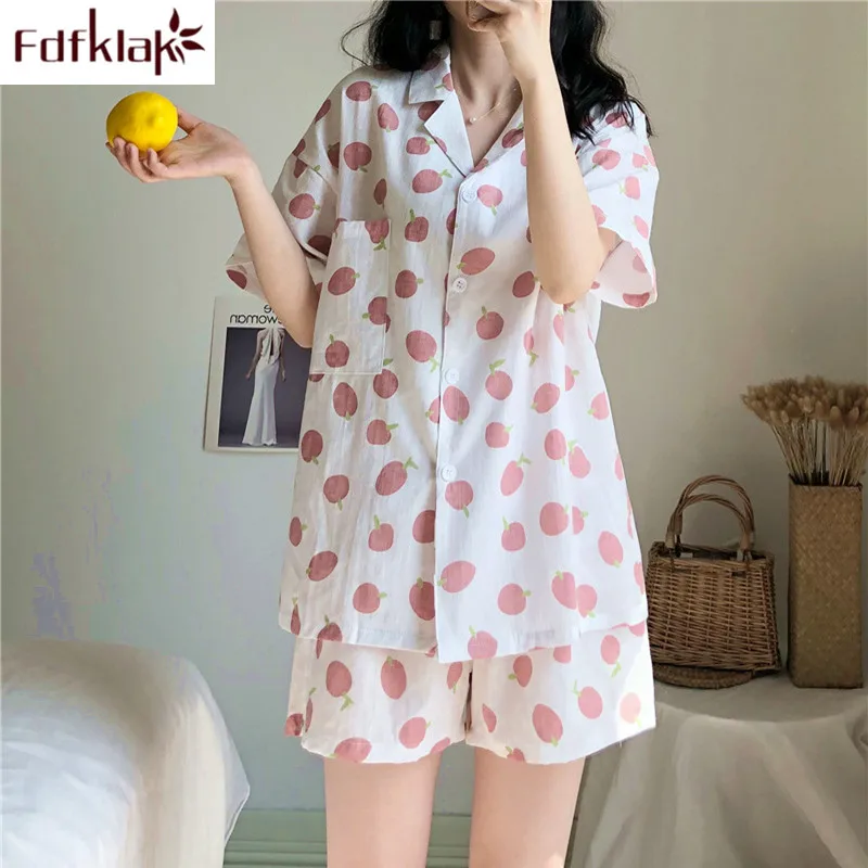 Женская домашняя одежда Fdfklak повседневная Хлопковая пижама с коротким рукавом