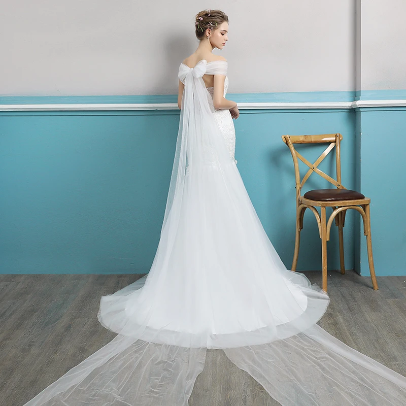 Простой Тюль без бретелек Бисероплетение Кружева Vestidos De Noiva с плеча со складками