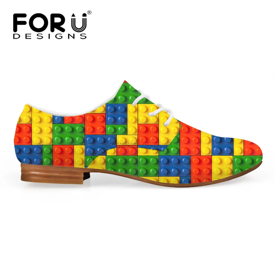 FORUDESIGNS/модные женские туфли-оксфорды; повседневные женские туфли-оксфорды с 3D принтом Тетриса; кожаная обувь на шнуровке; Студенческая женская обувь - Цвет: C3911CD