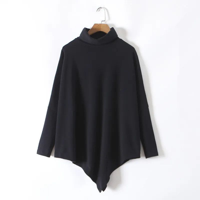 D00271 black Европейская мода, свободная женская футболка с рукавом летучая мышь, осень и зима, новинка, обычная футболка, большие размеры, воротник-стойка, хлопковые женские топы - Цвет: D00271 black