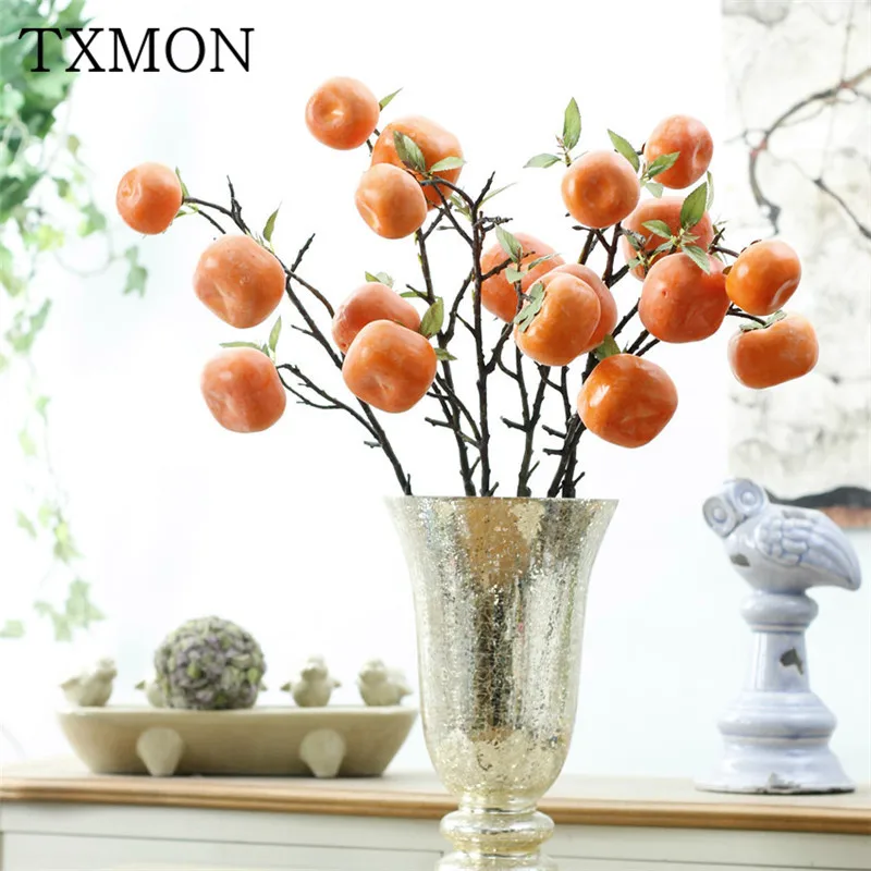 Имитация короткой ветки 3 головки Пены Искусственные Фрукты ягоды хурмы для