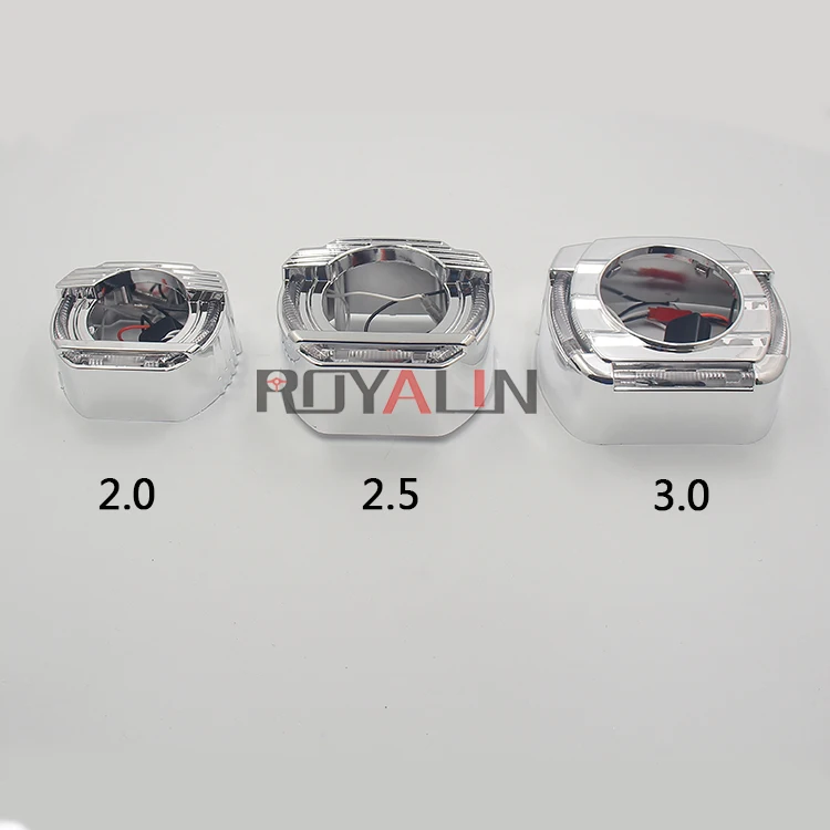 ROYALIN Автомобильный светодиодный кожух с белыми глазами Ангела для 2,0 2,5 3,0 дюймов, авто Би ксеноновый проектор, фары, линзы, плоские декоративные маски